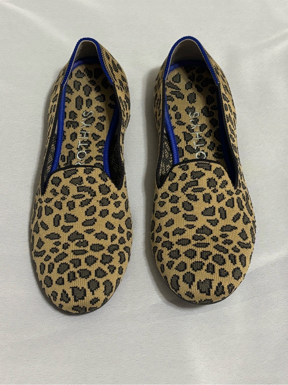 Rothy's The Loafer Leopard Print Knit Flats Women’s W8 Blue Trim